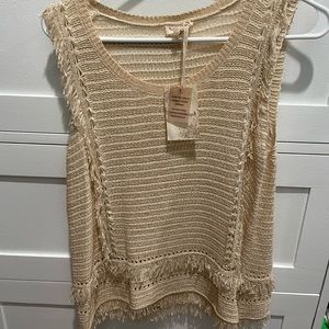 Knit fringe neutral beige tank